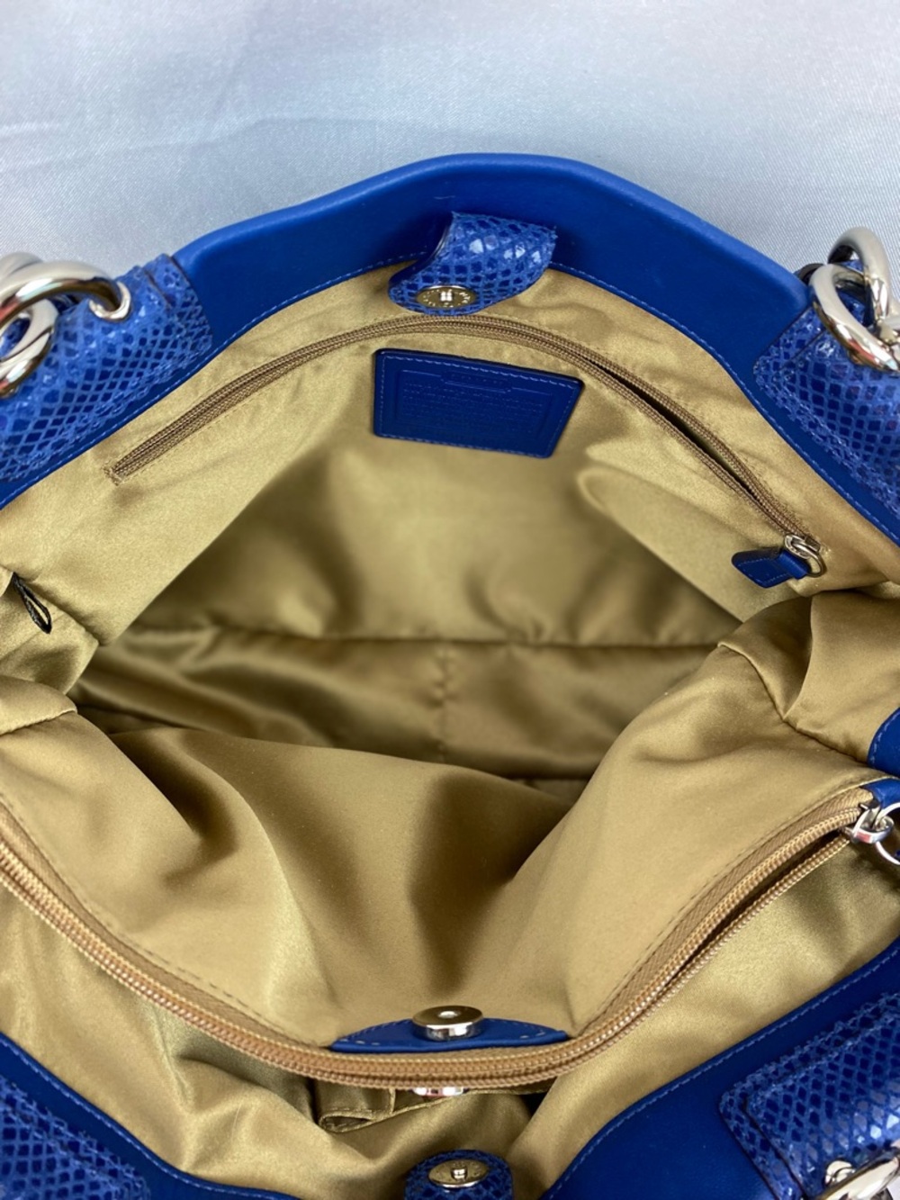 Vintage Coach Soft Leather Cobalt Blue Double Handle Penelope Handbag Bag Purse - Picture 16 of 16